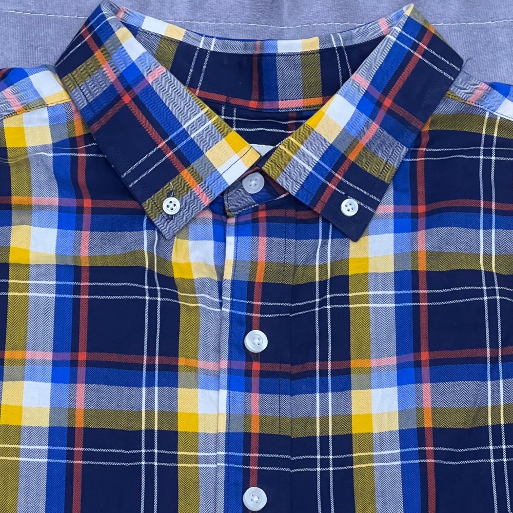 Oak Hill Button Down Shirt Mens 1XLT Blue Yellow Plaid Long Sleeve Tall